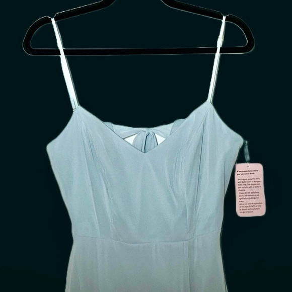 NWT Dessy Collection Tie-Back Cutout Maxi Dress, Front Leg Slit in Mist, Size 4R - Picture 7 of 16